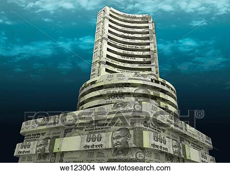 Picture - Indian five hundred Rupee notes representing building of Bombay Stock Exchange. Fotosearch