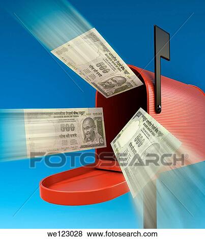 Indian Rupee note flying out from mailbox View Large Photo Image Stock Photo - Indian Rupee note flying out from mailbox. Fotosearch