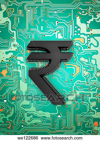 Indian rupee symbol on circuit board View Large Photo Image Stock Photograph - Indian rupee symbol on circuit board. Fotosearch