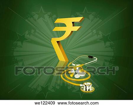 Indian rupee symbol with stethoscope and pills View Large Photo Image Stock Photo - Indian rupee symbol with stethoscope and pills. Fotosearch