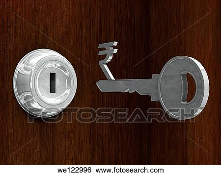 Key with Rupee symbol in front of metal keyhole View Large Photo Image Stock Photograph - Key with Rupee symbol in front of metal keyhole. Fotosearch