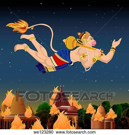 Lord Hanuman burning houses in Lanka View Large Photo Image Stock Image - Lord Hanuman burning houses in Lanka. Fotosearch
