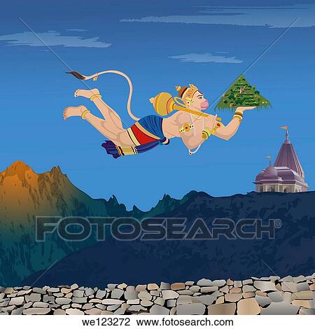 Lord Hanuman flying with Dronagiri mountain View Large Photo Image Stock Image - Lord Hanuman flying with Dronagiri mountain. Fotosearch