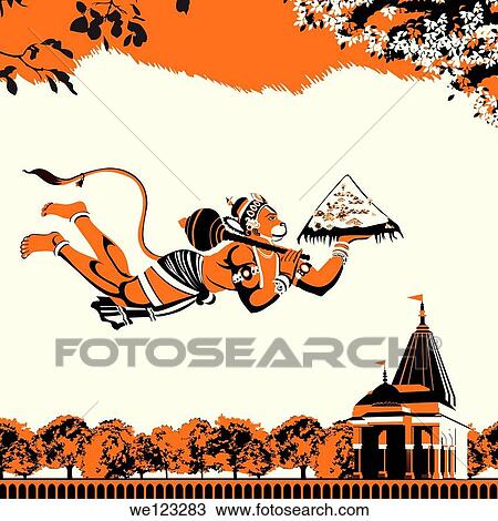 Lord Hanuman flying with Dronagiri mountain View Large Photo Image Stock Image - Lord Hanuman flying with Dronagiri mountain. Fotosearch