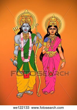 Stock Image - Lord Rama with goddess Sita. Fotosearch