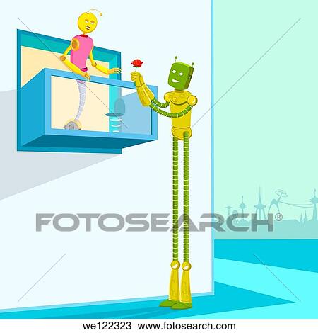 Male robot proposing a female robot with a flower View Large Photo Image Stock Image - Male robot proposing a female robot with a flower. Fotosearch