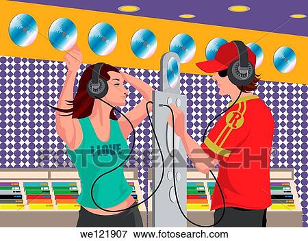 Man and a woman choosing CDs in a music store View Large Photo Image Stock Photo - Man and a woman choosing CDs in a music store. Fotosearch