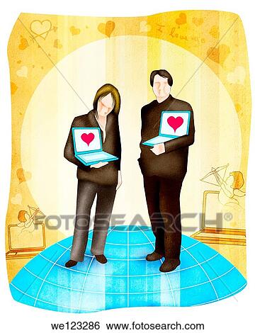 Man and a woman standing with laptops View Large Photo Image Stock Photograph - Man and a woman standing with laptops. Fotosearch