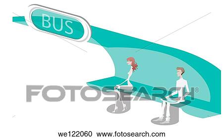Man and woman waiting at a bus stop View Large Photo Image Stock Image - Man and woman waiting at a bus stop. Fotosearch
