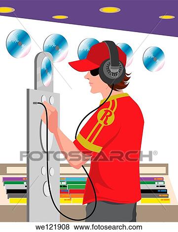Man choosing CDs in a music store View Large Photo Image Stock Photo - Man choosing CDs in a music store. Fotosearch