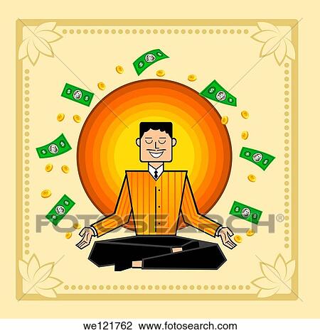 Man meditating with money swirling View Large Photo Image Stock Image - Man meditating with money swirling. Fotosearch