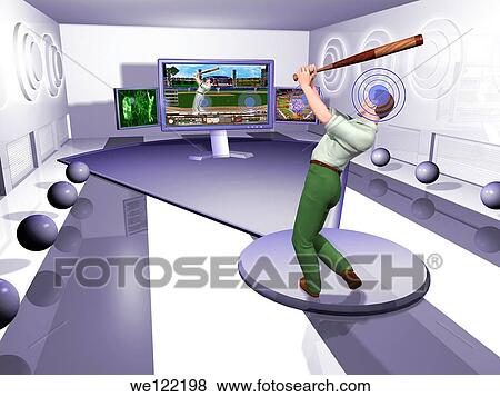Man playing baseball game online View Large Photo Image Stock Photo - Man playing baseball game online. Fotosearch