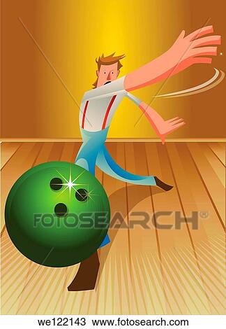 Stock Image - Man playing ten pin bowling. Fotosearch