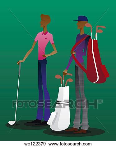 Man standing with a caddy in a golf course View Large Photo Image Stock Photo - Man standing with a caddy in a golf course. Fotosearch