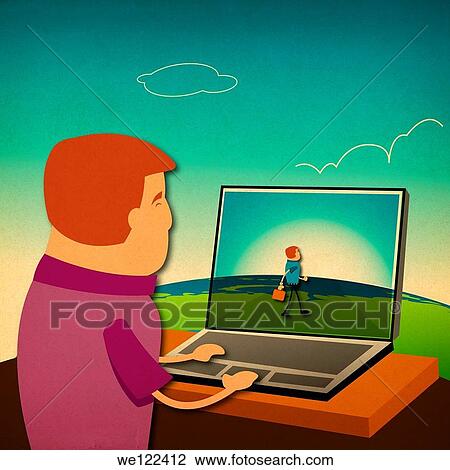Stock Image - Man surfing the net on a laptop. Fotosearch