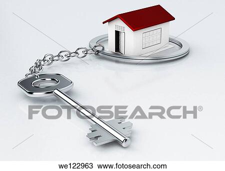 Model house surrounded by key ring over white background View Large Photo Image Stock Image - Model house surrounded by key ring over white background. Fotosearch
