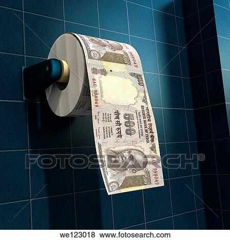 Money depicted as a roll of toilet paper on a bathroom dispenser View Large Photo Image Stock Photo - Money depicted as a roll of toilet paper on a bathroom dispenser. Fotosearch
