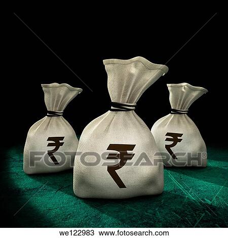 Money Sacks with Rupee symbol over black background View Large Photo Image Stock Image - Money Sacks with Rupee symbol over black background. Fotosearch