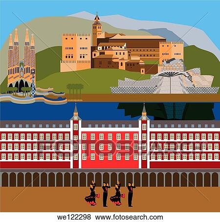 Montage of the tourist attractions of Spain with the traditional Flamenco dancing View Large Photo Image Stock Photo - Montage of the tourist attractions of Spain with the traditional Flamenco dancing. Fotosearch