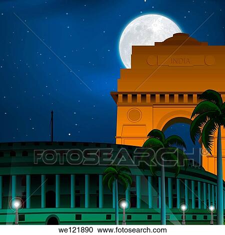 Moon glowing over government buildings, Sansad Bhawan, India Gate, New Delhi, India View Large Photo Image Stock Image - Moon glowing over government buildings, Sansad Bhawan, India Gate, New Delhi, India. Fotosearch