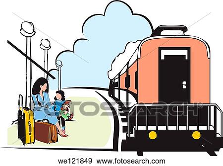 Mother with her daughter waiting for a train on a platform View Large Photo Image Stock Photo - Mother with her daughter waiting for a train on a platform. Fotosearch