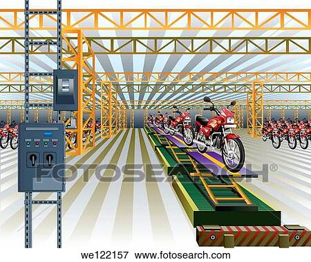 Stock Photo - Motorcycles on production line in a factory. Fotosearch