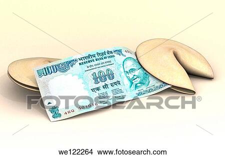 One hundred rupee note with fortune cookies View Large Photo Image Picture - One hundred rupee note with fortune cookies. Fotosearch