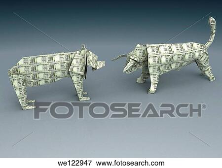 Paper figures of bear and bull head to head View Large Photo Image Stock Photo - Paper figures of bear and bull head to head. Fotosearch