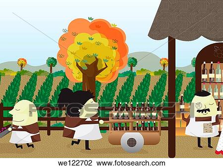 People selling wine in front of a vineyard View Large Photo Image Stock Image - People selling wine in front of a vineyard. Fotosearch