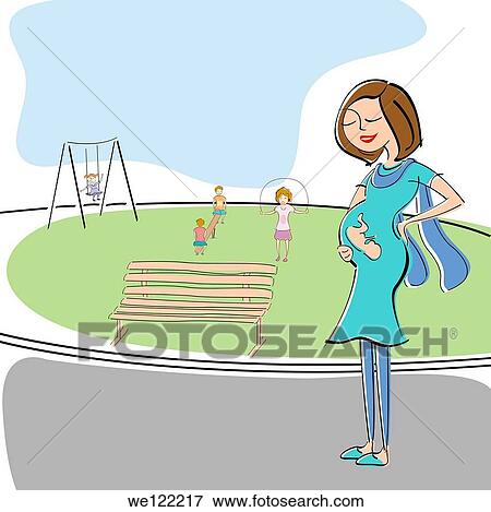 Pregnant woman walking in a park View Large Photo Image Stock Photo - Pregnant woman walking in a park. Fotosearch
