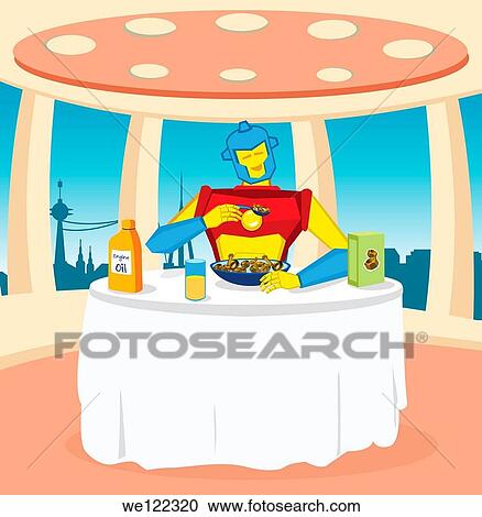 Robot at a breakfast table View Large Photo Image Stock Image - Robot at a breakfast table. Fotosearch