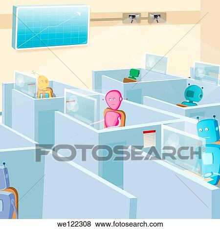 Robot employees working in an office View Large Photo Image Stock Photo - Robot employees working in an office. Fotosearch