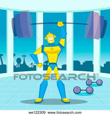Stock Photo - Robot weightlifting. Fotosearch