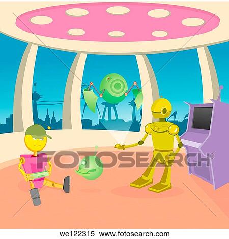 Robotic kids playing games View Large Photo Image Stock Photography - Robotic kids playing games. Fotosearch