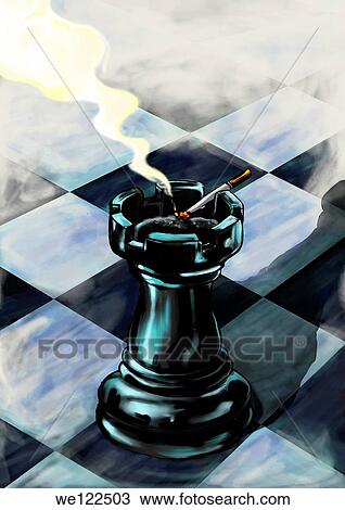 Stock Image - Rook used as an ash tray a chess board. Fotosearch