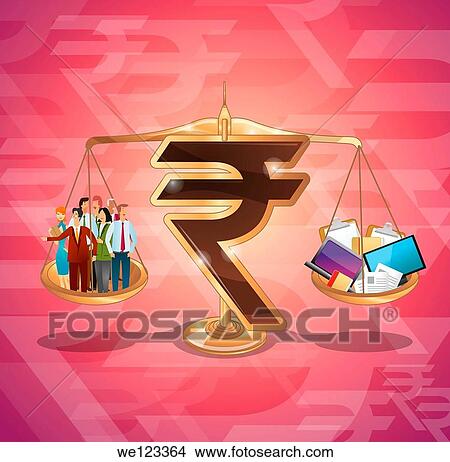 Picture - Rupee sign balancing business management. Fotosearch