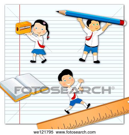Stock Photography - School children with stationery. Fotosearch