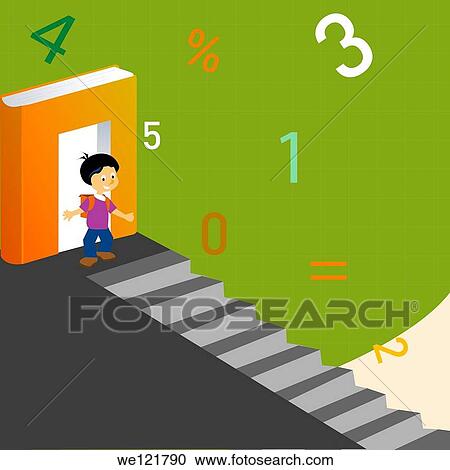 Schoolboy passing through a book View Large Photo Image Stock Image - Schoolboy passing through a book. Fotosearch