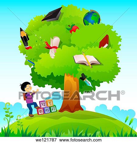 Schoolboy standing near a knowledge tree View Large Photo Image Stock Photo - Schoolboy standing near a knowledge tree. Fotosearch