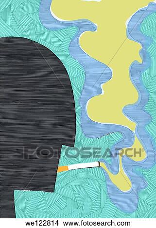 Picture - Side view of human figure smoking cigarette. Fotosearch