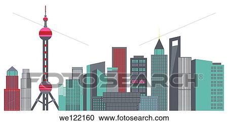 Stock Image - Skyscrapers in a city, Oriental Pearl Tower, Shanghai, China. Fotosearch