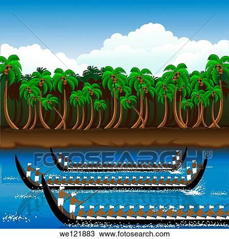 Stock Image - Snake boat racing in Onam festival, Kerala, India. Fotosearch
