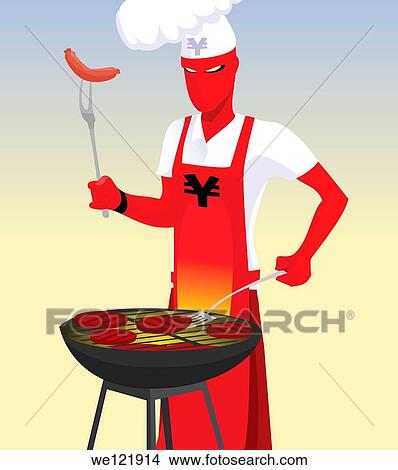 Super hero in chef´s whites preparing food on a barbecue View Large Photo Image Picture - Super hero in chef´s whites preparing food on a barbecue. Fotosearch