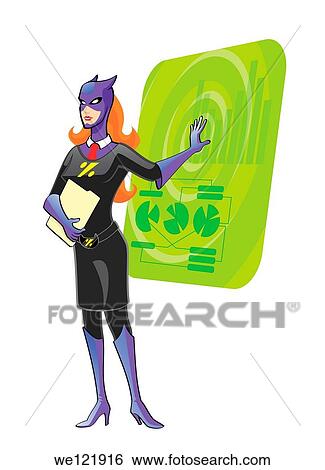 Stock Photograph - Superwoman giving a presentation. Fotosearch