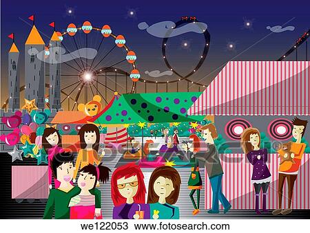 Teenagers having fun in an amusement park View Large Photo Image Stock Image - Teenagers having fun in an amusement park. Fotosearch