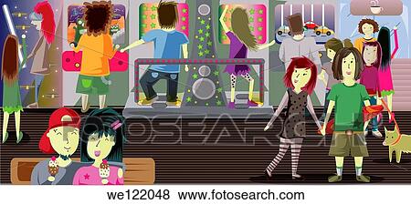 Teenagers in a game parlor View Large Photo Image Stock Photo - Teenagers in a game parlor. Fotosearch
