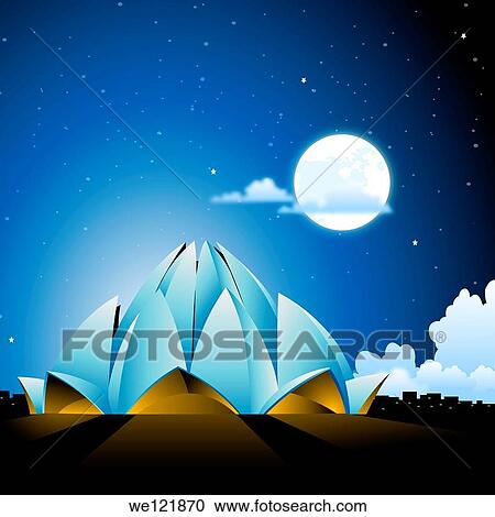 Temple lit up at night, Lotus Temple, New Delhi, India View Large Photo Image Stock Image - Temple lit up at night, Lotus Temple, New Delhi, India. Fotosearch