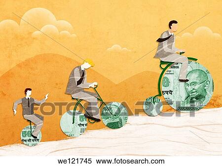 Three businessmen riding money bikes View Large Photo Image Stock Photography - Three businessmen riding money bikes. Fotosearch