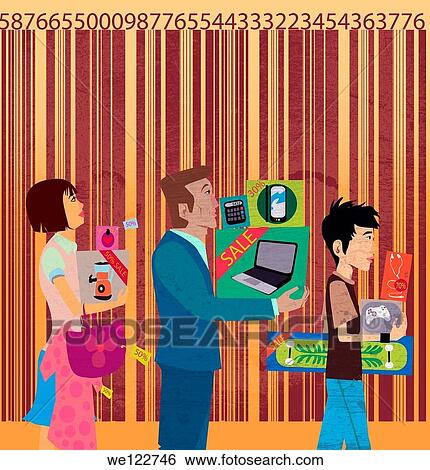 Three people with shopping items View Large Photo Image Stock Photograph - Three people with shopping items. Fotosearch
