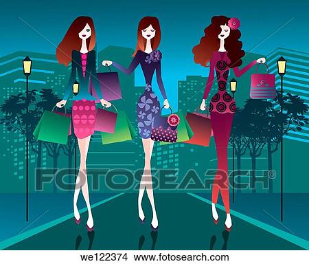Three women carrying shopping bags View Large Photo Image Picture - Three women carrying shopping bags. Fotosearch